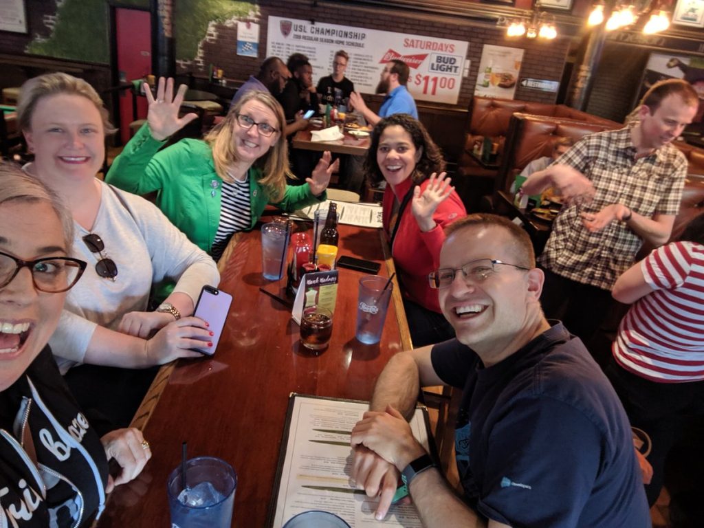 Paul and other Trailblazers in a traditional US pub/drinking establishment