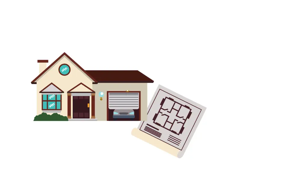 Cartoon picture of a house with a garage