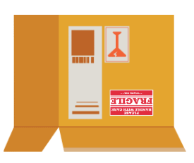 Picture of a box marked "fragile", upside down and open