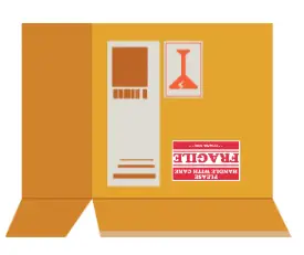 A box marked "fragile", which is open and upside down!