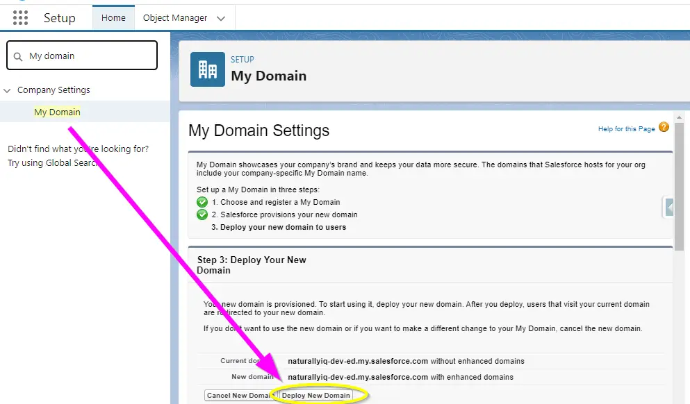 Two step deploy - you now need to click "Deploy New Domain" 