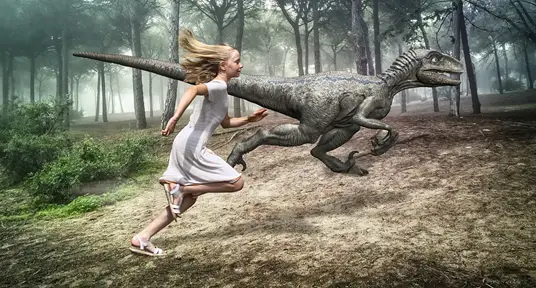 Person Running plus a Dinosaur