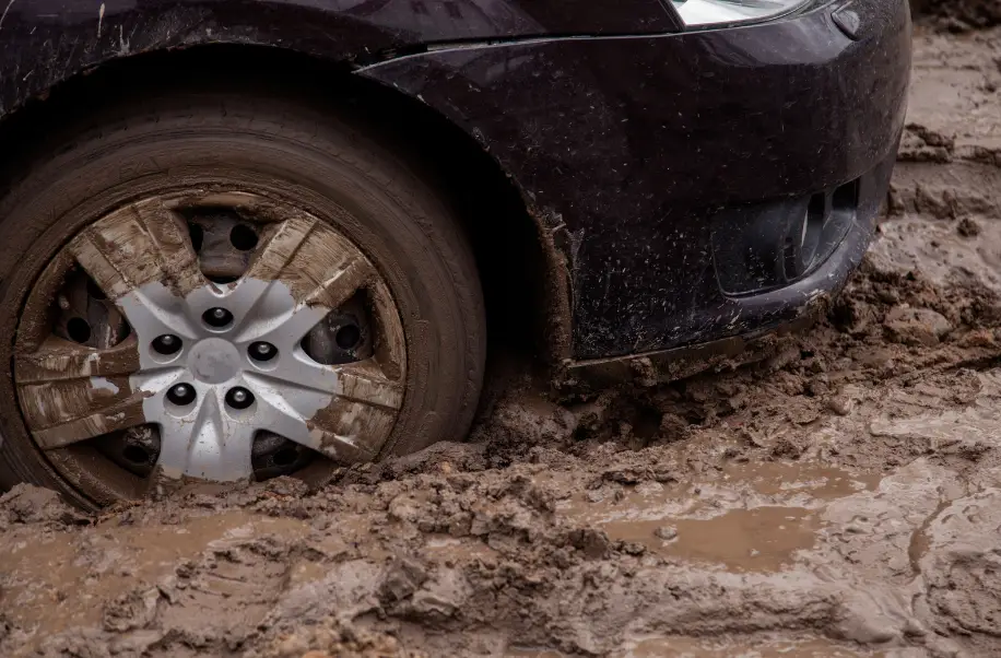 A car stuck in mud