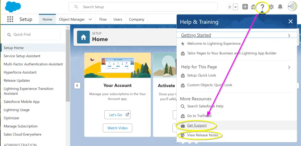 A screenshot of the Salesforce Help menu