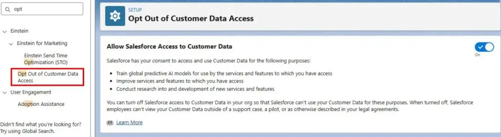 Screenshot show the Opt Out tick box